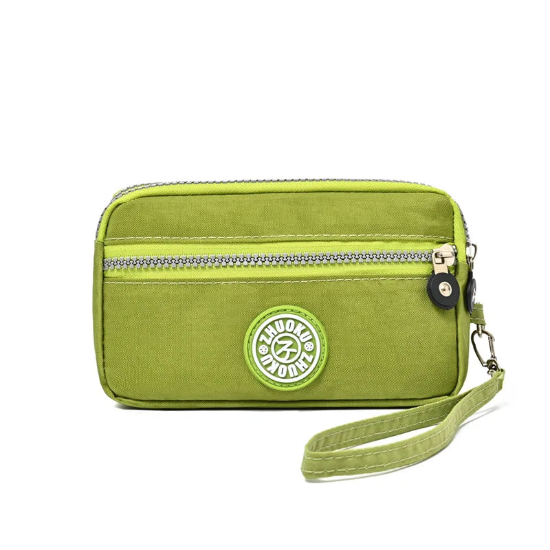 2026 New Clutch Women's Bag Three-Layer Zipper Mini Nylon Cloth Solid Color Mobile Phone Bag Coin Purse