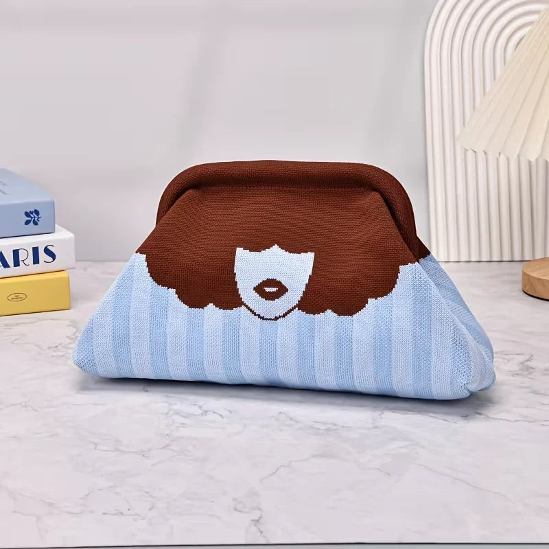 Trendy color-blocking fun lip print knitted pattern design ladies' evening banquet lightweight luxury commuting clutch