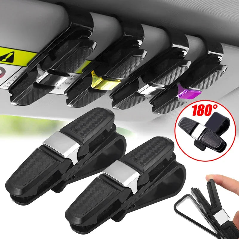 Black Glasses Holder for Car Sun Visor Sunglasses Clip Card Ticket Holder Eyeglasses Fastener Carbon Fiber Sunglasses Clip