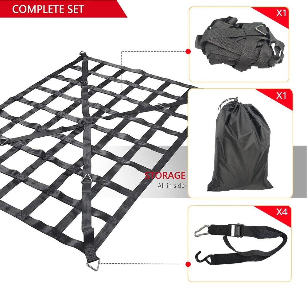 Car Trunk Rooftop Net Heavy Cargo Net Mesh Cargo Net Truck Trailer Dumpster Extend Mesh Covers Luggage Nets With 4 Fixed Belt