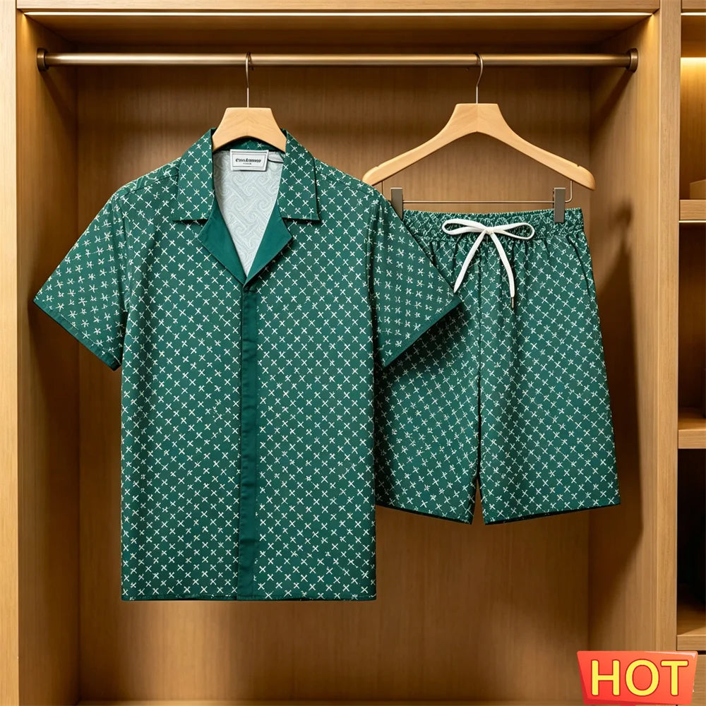 Men's Summer Suit Daily Casual Short Sleeve Tee Tops +Shorts 2 Piece Outfit Fashion Loose Shirts Sets Street Hip Hop Men Clothes