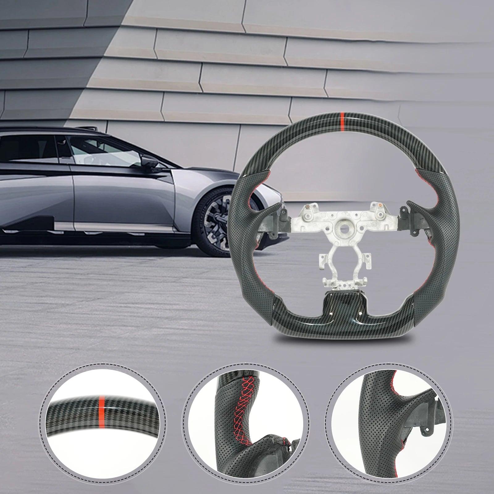 Hydro Dip Carbon Fiber Steering Wheel Red Stitching Center Line For INFINITI G25 G35 G37 QX50 Q60 2009-2013 Car Accessories