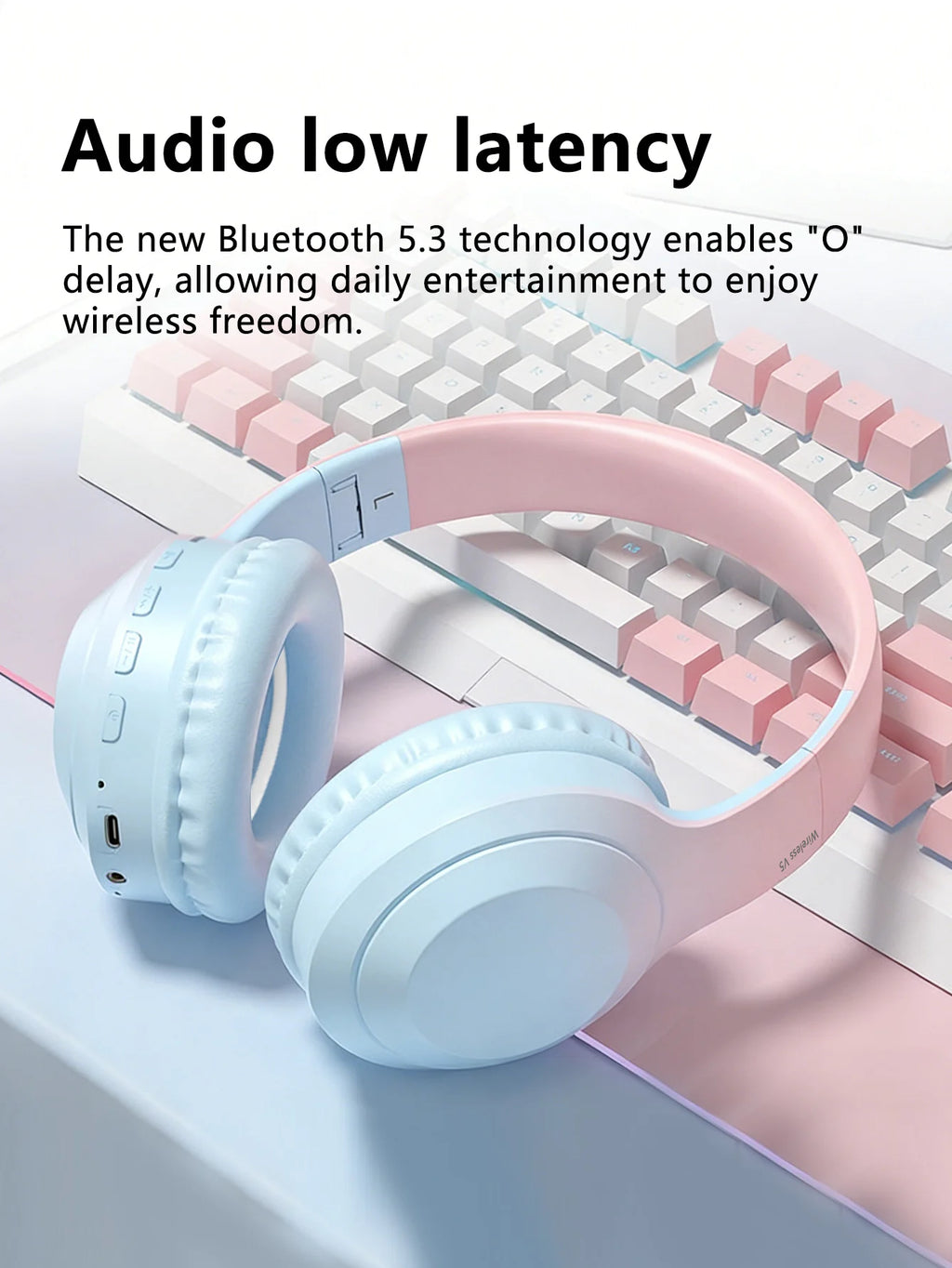 Headset Wireless Headset, Long Life, Foldable, Low Latency Gaming Noise Cancelling Wireless Headset