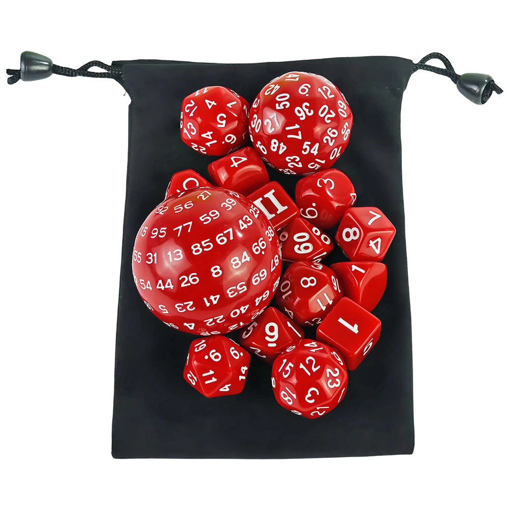 15 Pieces Acrylic Opaque Polyhedral Dice Set D3-D100 Game Dice with Velvet Dice Bag for DND Role Playing Table Games Party