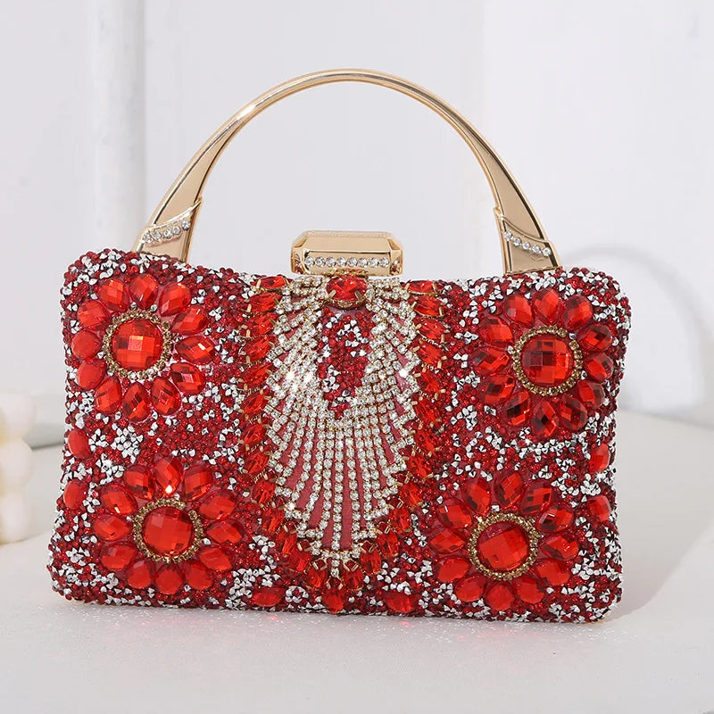 Luxury Party Evening Gold Diamond Women's Handbag Multi Crystal Strap Set Wedding Wallet Matching Wallet Handbag 2025 New Gift