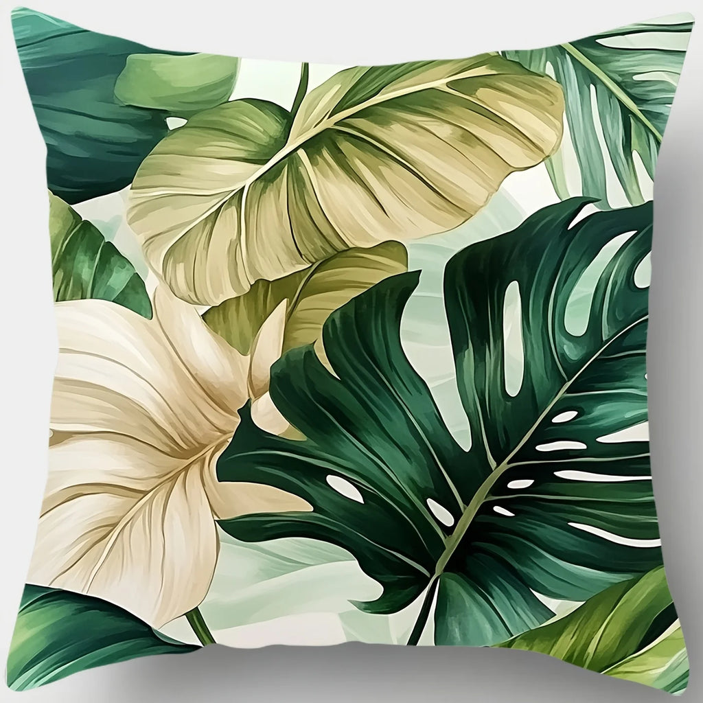 4-piece tropical palm leaf pillowcase set - zipper polyester cushion covers for sofa and living room decoration