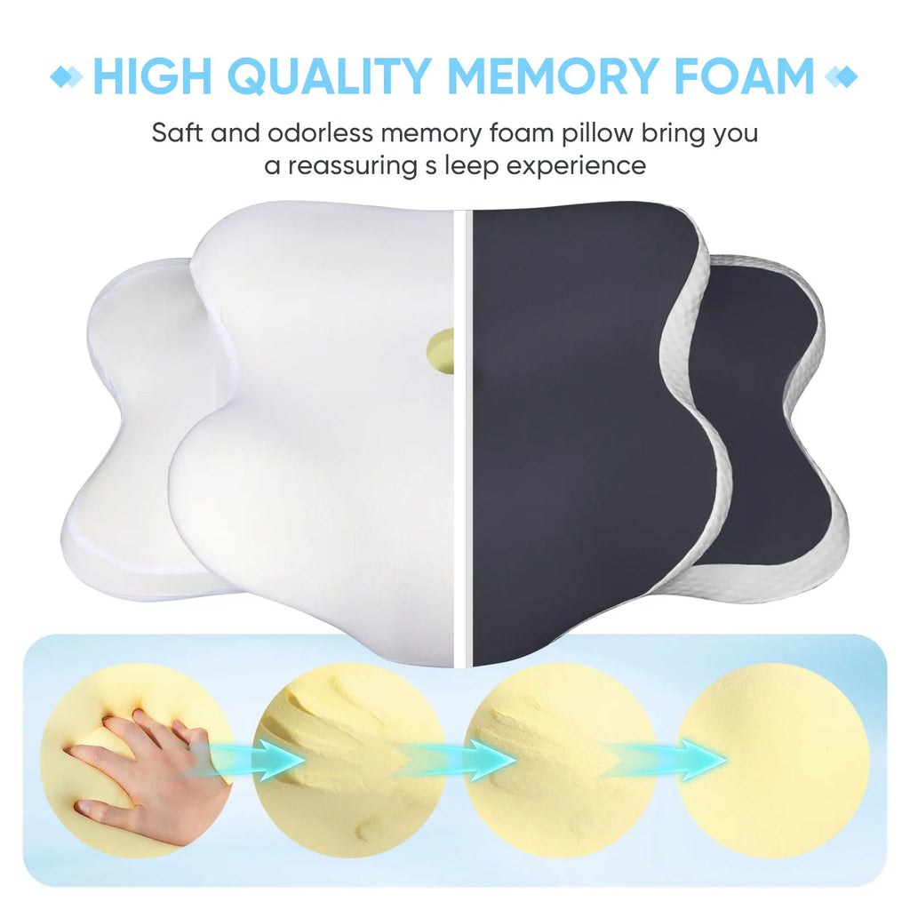 Ergonomic Cervical Pillow Memory Foam Pillow Neck Pain Relief Comes With Ice Silk Pillowcase Adjustable  For Back Side Sleepers