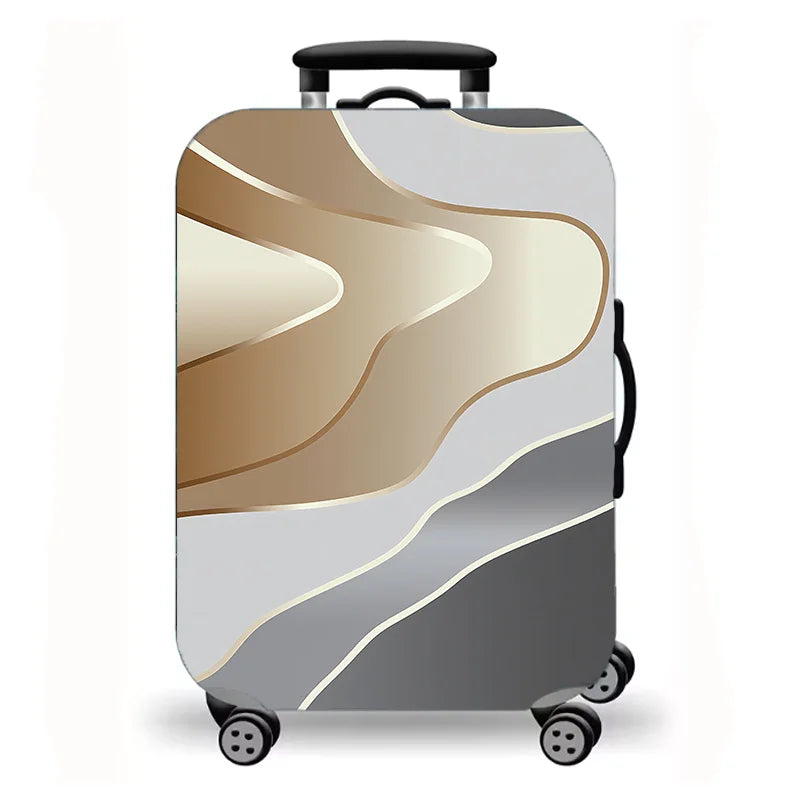 Luggage cover, abstract fluid corrugated lines, black red gold printed elastic protective cover, modern suitcase dust cover