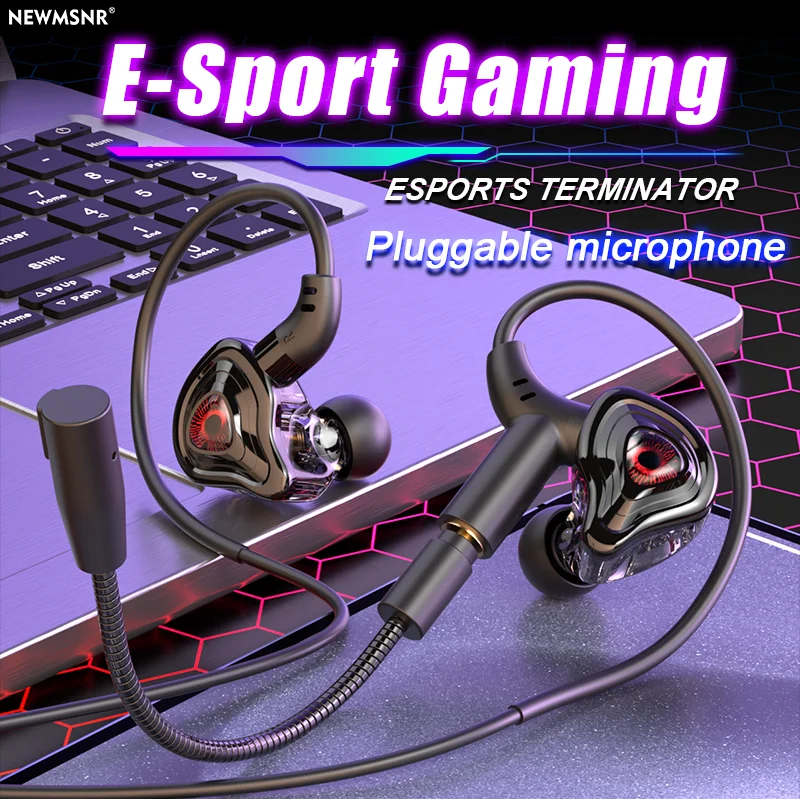 E-Sports Gaming Headphones with 2 Mics Type C&3.5mm In-ear Earphones Surround Sound Headsets with HD Mic Handsfree for Samsung