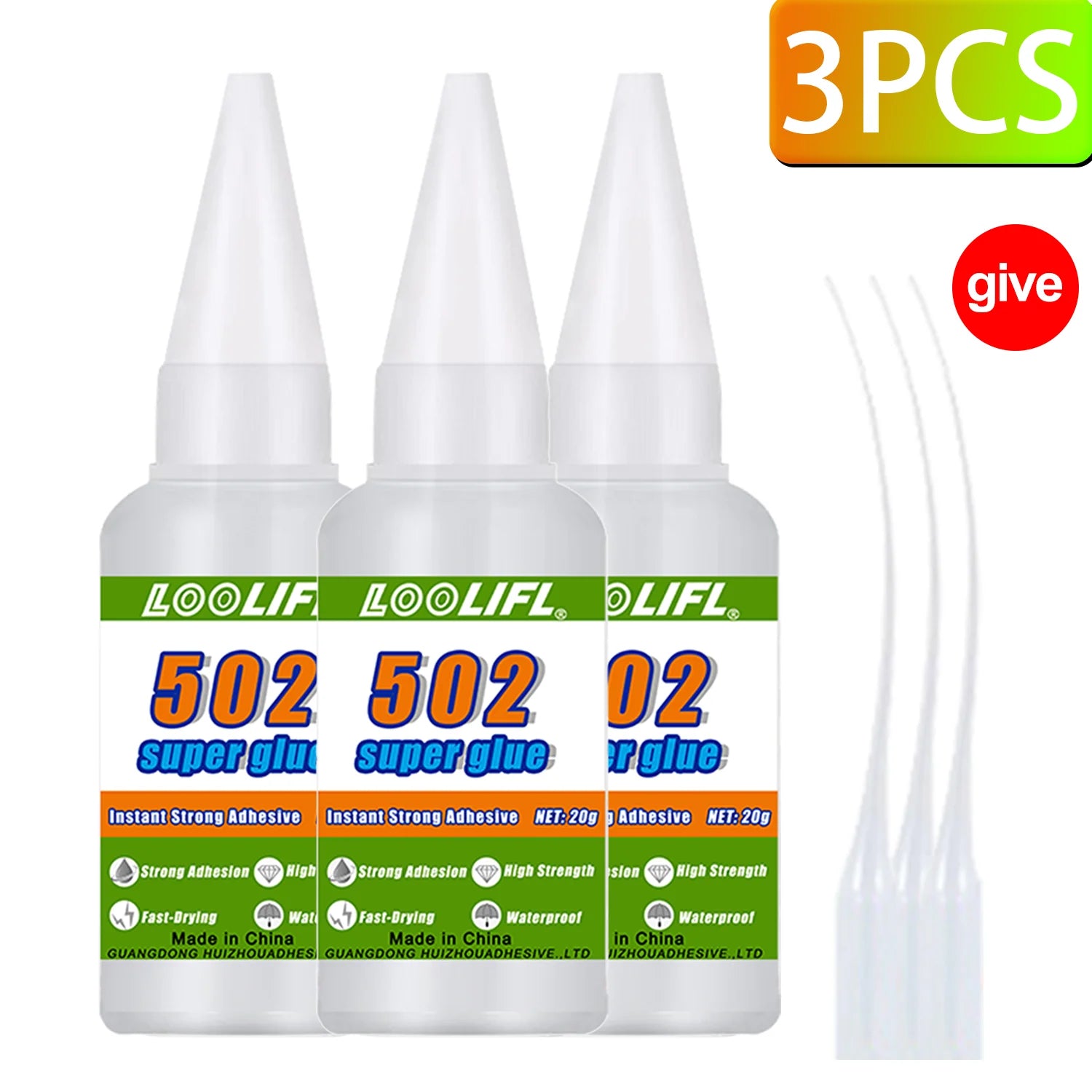 1-7PCSLOOLIFL 502 Super Glue Instant Quick-drying Cyanoacrylate Adhesive Leather Rubber Glass Metal Strong Bond Liquid Glue Tool