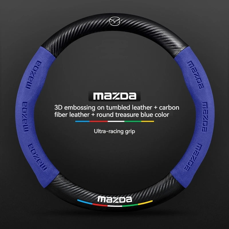 For Mazda 3 5 6 SKYACTIV Axela Atenza CX30 CX5 CX8 CX9 MX5 RX8 RX7 BT50 Carbon fiber Suede Car Steering Wheel Cover Accessories