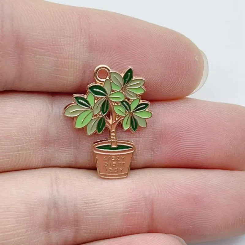 10pcs Women's Potted Plants Enamel Pendant Alloy Pendant DIY Earrings Necklace Jewelry