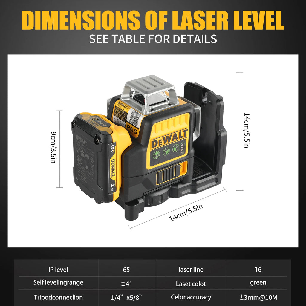 DeWalt DW089LG 12 - Line 3 - Side 360° All - Around Green - Light Laser Level for Outdoor Use - Ideal for Precise