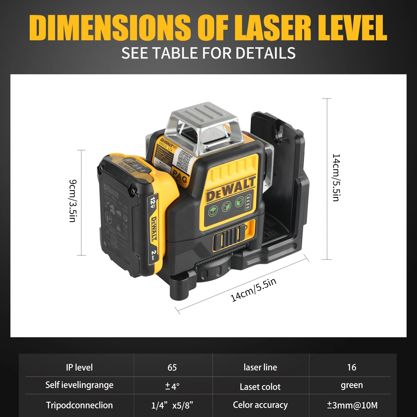 DeWalt DW089LG 12 - Line 3 - Side 360° All - Around Green - Light Laser Level for Outdoor Use - Ideal for Precise