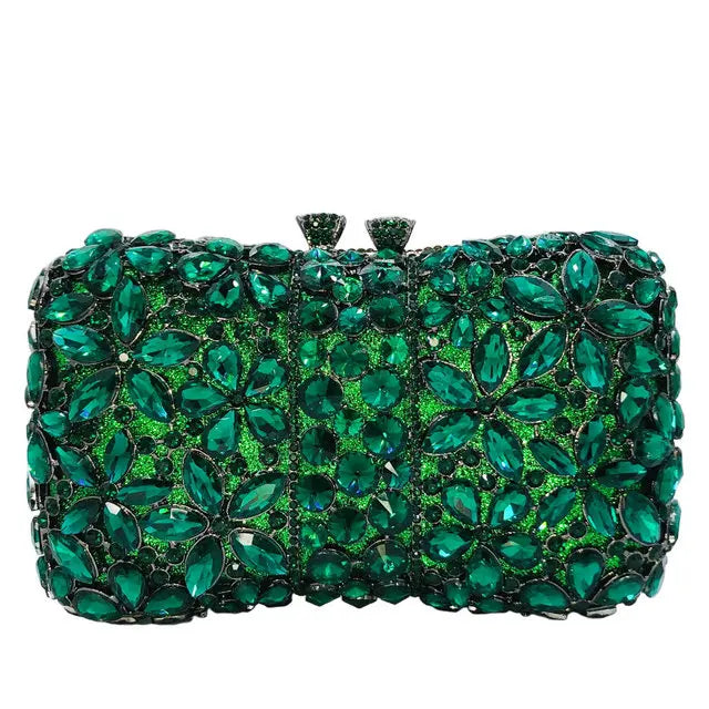 Boutique De FGG Flower Clutch Purses for Women Rhinestone Clutch Bags Formal Evening Handbags Party Dinner Crystal Clutch Bag