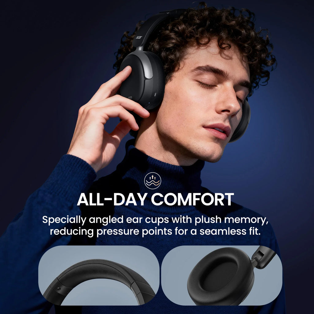 Acer OHR516 Hybrid Active Noise Cancelling Headphones Wireless Bluetooth 5.4 Headphones with Mic and Low Latency Game Mode