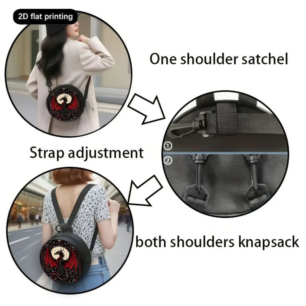 Dinosaur Print Round Shoulder Bag Casual Messenger Bag for Woman Best Gifts 2D Flat Casual Daily Crossbody Bag