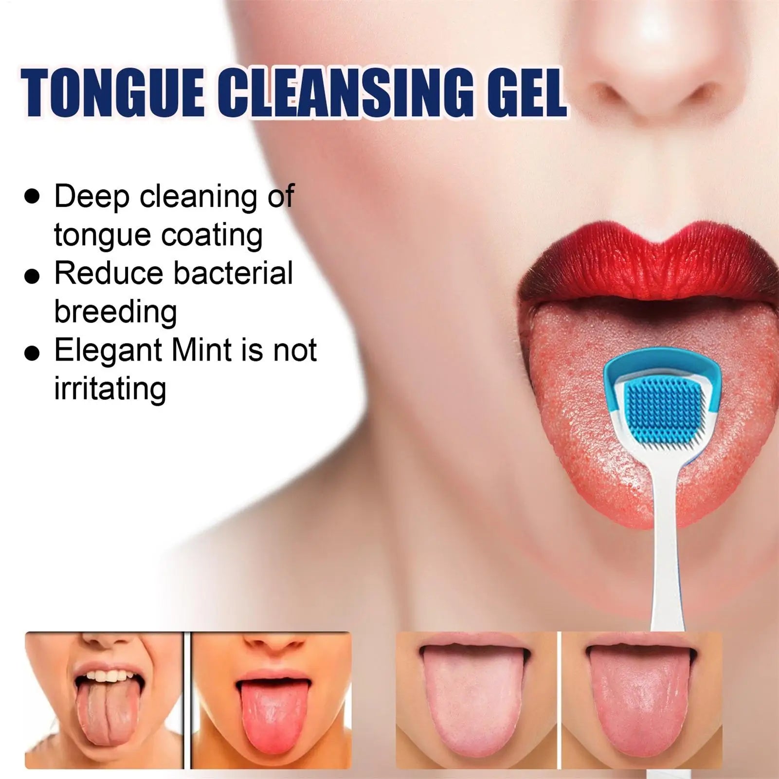 Tongue Cleaning Gel Set Effective Tongue Cleaner Gel Orals Cleaner Set Mint Tongue Scraper & Scrubber Effective Mouth Odor