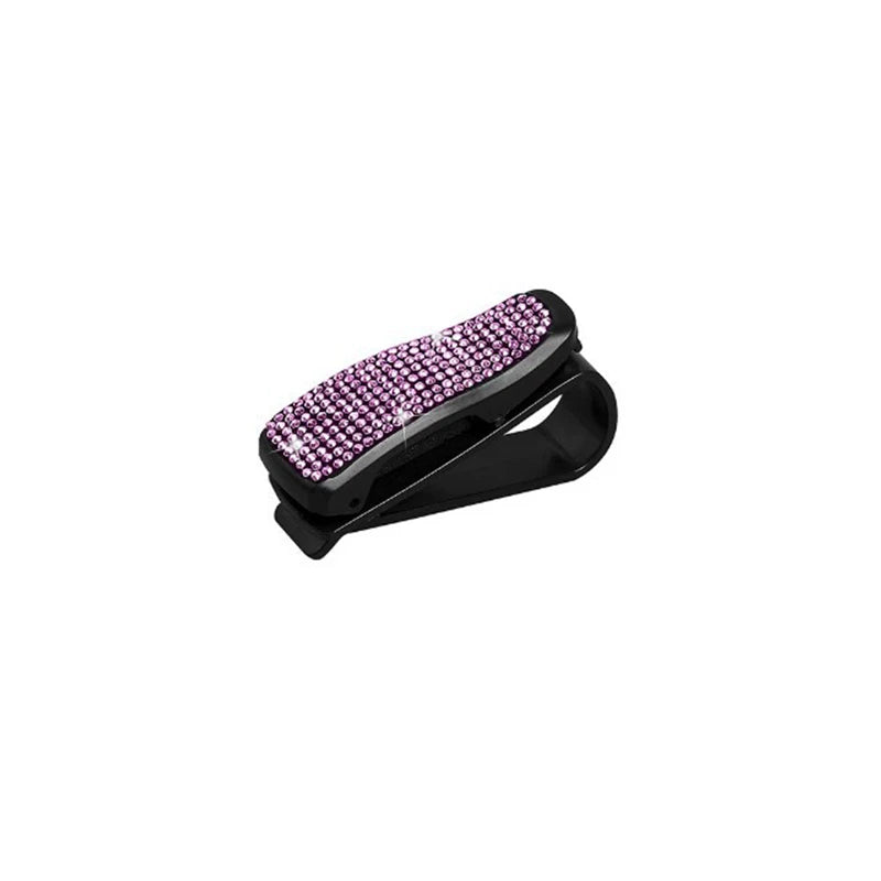 Car Visor Rhinestone Sunglasses Holder Portable Universal Myopia Glasses Holder Multi-function Ticket Holder Car Accessories