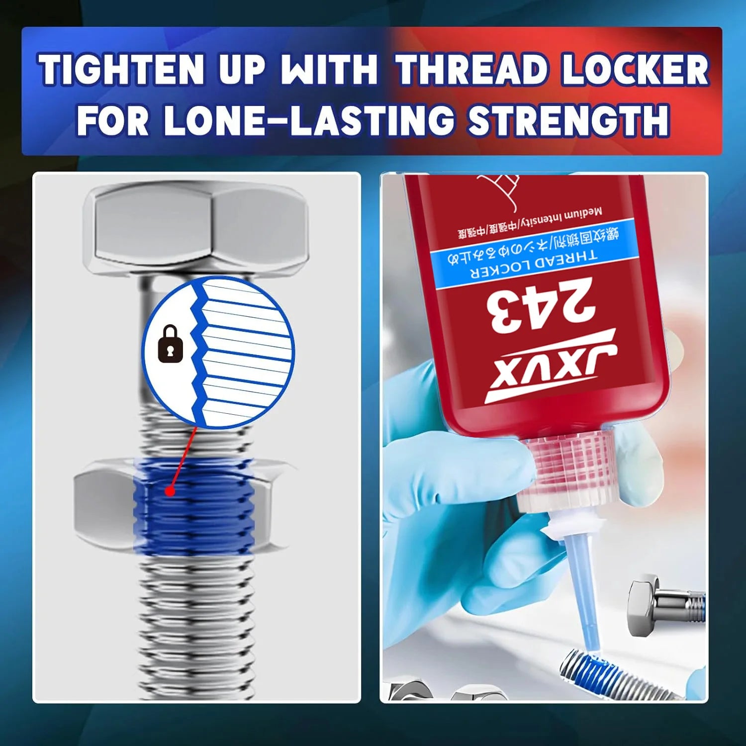 243 Blue Threadlocker Adhesive (Equivalent to Loctite) Anti-vibration and Anti-loosening Adhesive For Metal Threaded Assemblies High Temperature and Oil Resistant 50ml