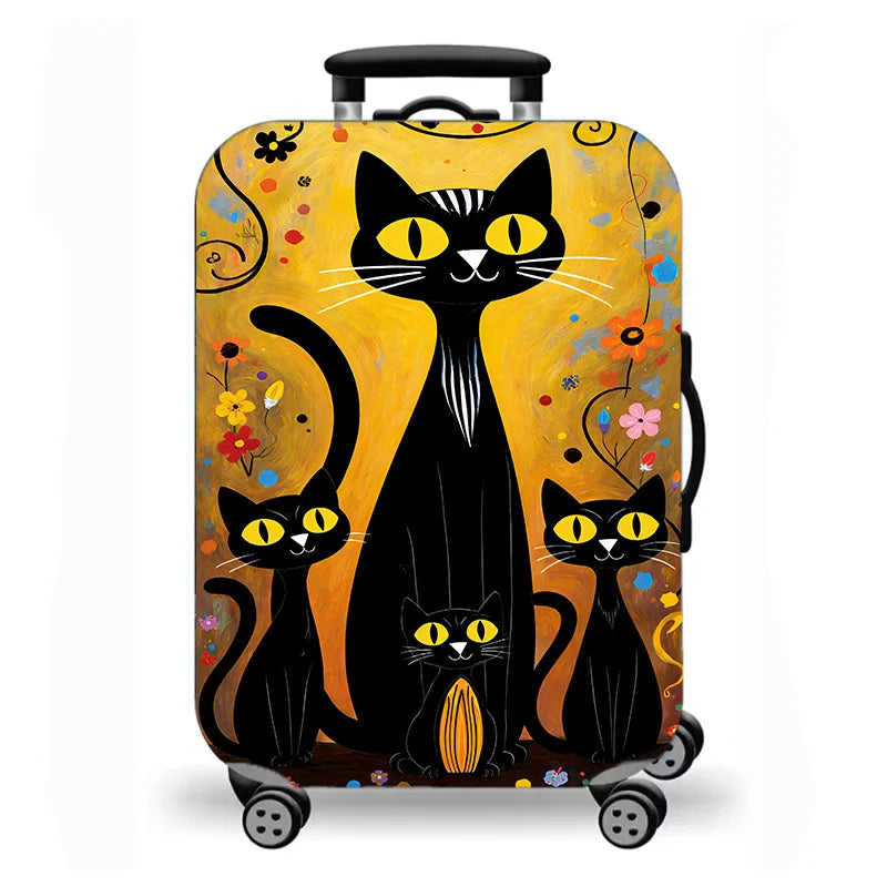 Luggage Cover, Cute Cat Kitten Floral Starry Night Print Stretch Suitcase Protector, Washable Anti-Scratch Travel Baggage Cover