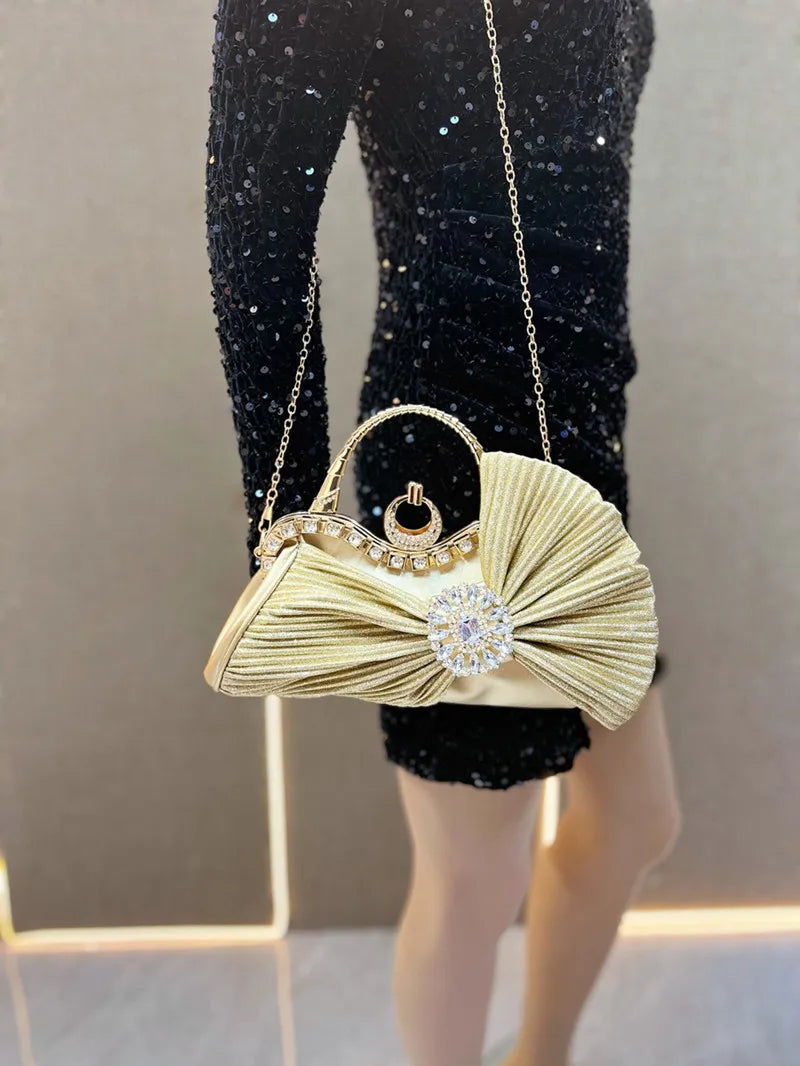 2025 Luxury Women French Shiny Bow Wedding Party Evening Handbag Fashion Designer Handmade Diamond-encrusted Banquet Clutch Bag