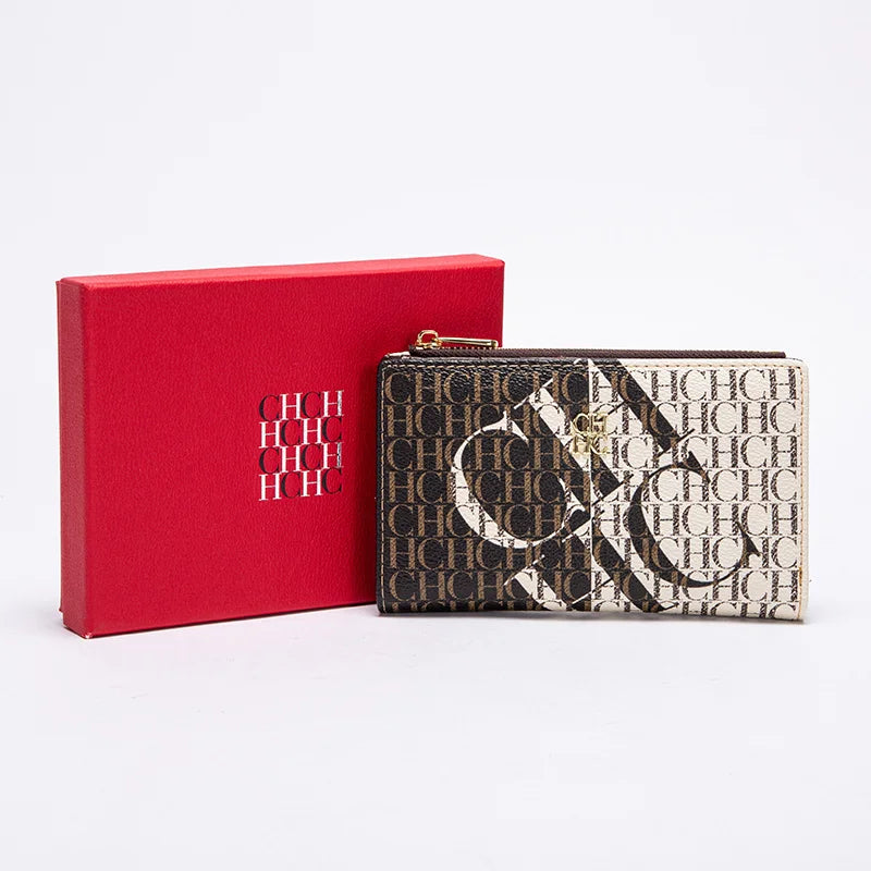 CH Wallet Monogram Print Long Zipper Purse With Box Card Holder Fashion Clutch For Women Daily Use Travel Shopping Casual