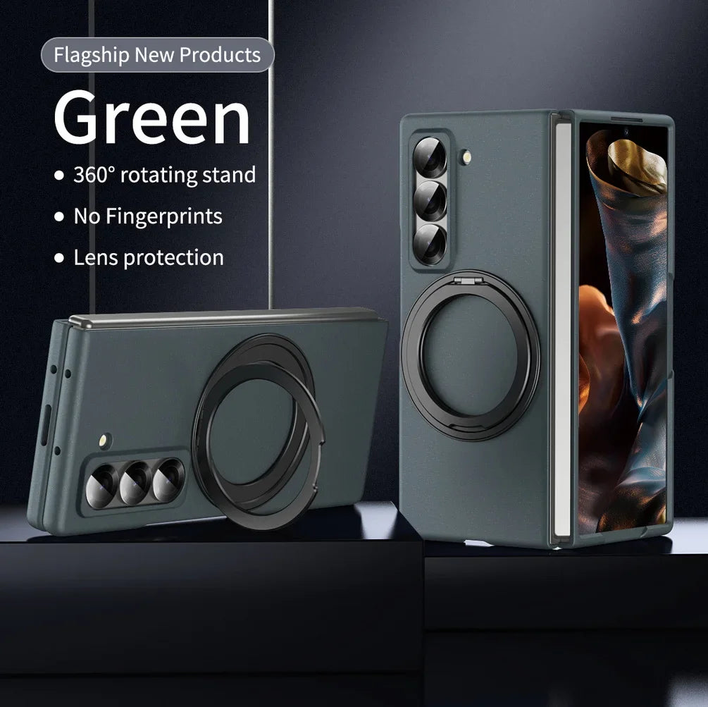 Luxury Rotatable Magnetic Ring Protective Case for Samsung Z Fold 8 Ultra Fold 7 6 5 Cover Built-in Glass Screen Protector Funda