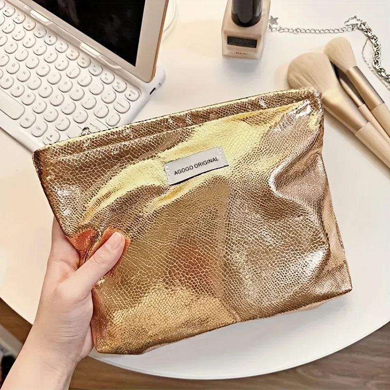 1 Large Capacity Zipper Clutch Bag - Travel-friendly Handheld Makeup Bag, Washable Storage Box, Elegant Solid Color (Gray/Champa