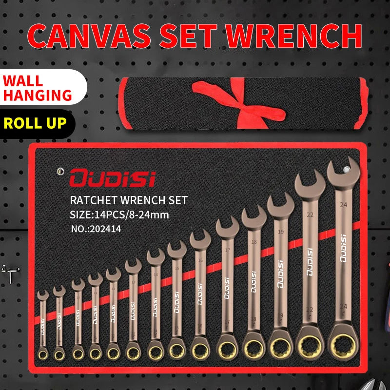 Versatile 6-14pc Carbon Steel Ratchet Wrench Set with Multi-Angle Head, Quick Precision 72-Tooth Mechanism, 180° Swing