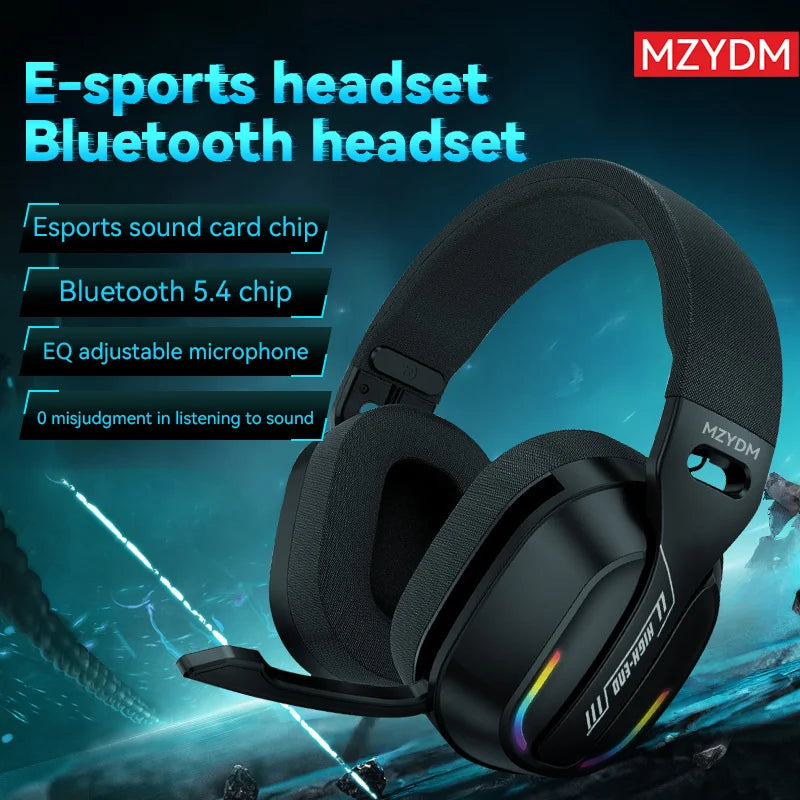 MZYDM Over Ear Headset Bluetooth5.4 Wireless Stereo Gaming B500 Earphones Built-in Mic RGB Light Low Latency Headphones For PC