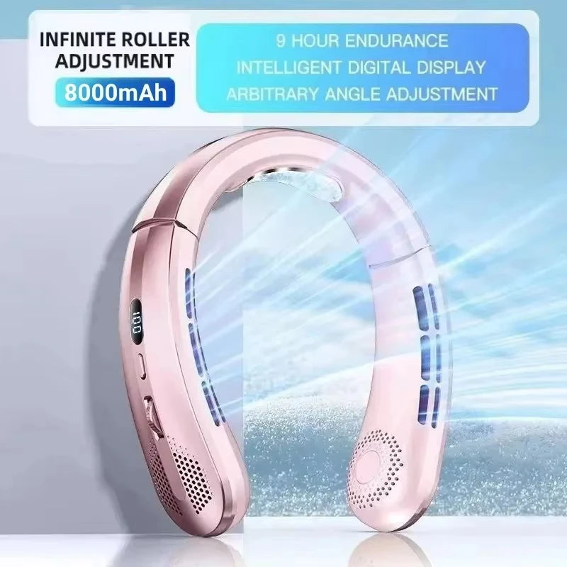 Lenovo 8000mAh USB Hanging Neck Fan Portable Bladeless Mini Rechargeable Mute LED Digital Display Electric Fans Air Cooler New