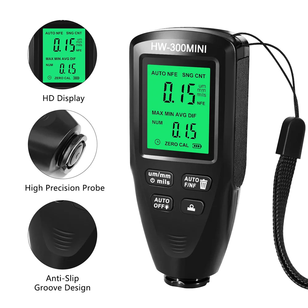 HW-300PRO Digital Paint Thickness Gauge Width Measuring High Precision Car Metal Coating Thickness Tester For Manufacturing