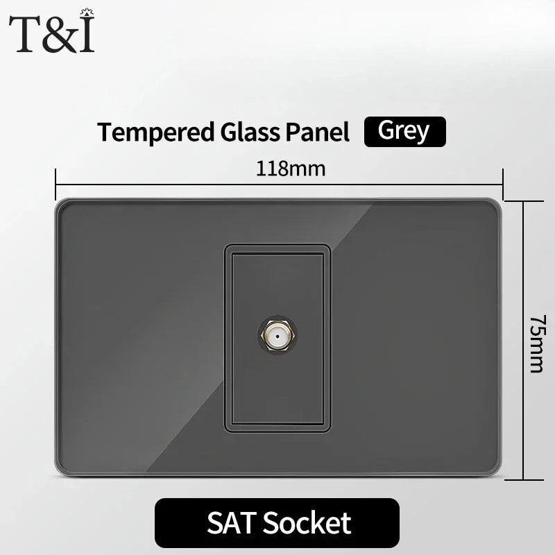 118*75mm Tempered Glass Socket US Wall Socket Thai USB Socket Plug with Dual USB Type-C Ports,Light Switch 110V