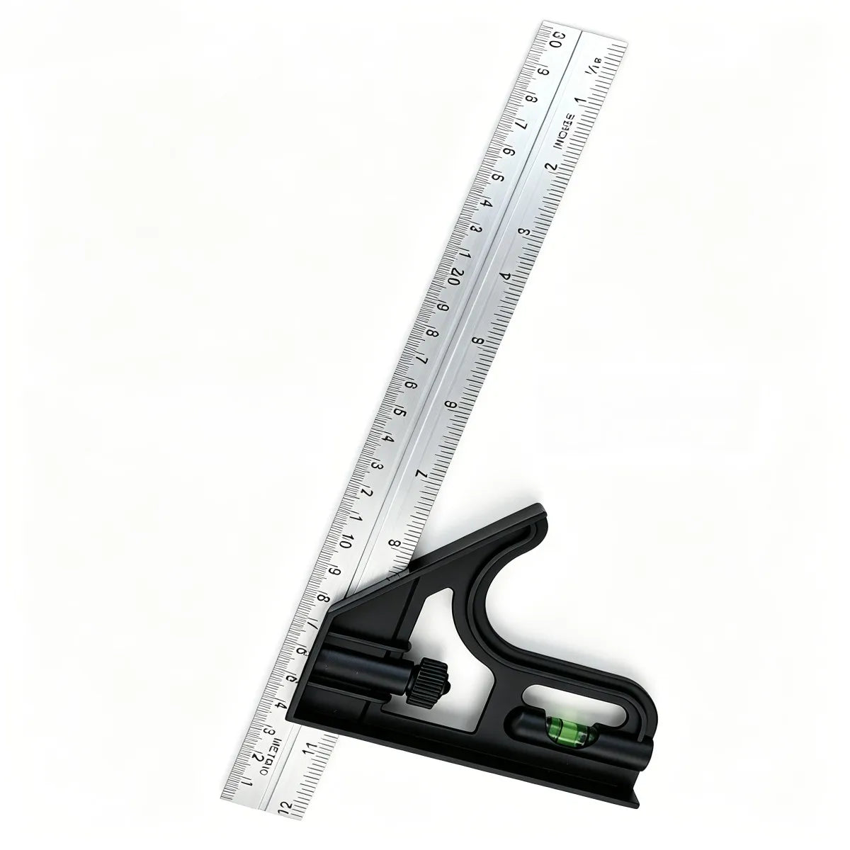 Plastic Base, Metal Aluminum Combination Square with Movable Horizontal Scale, Suitable for 90° and 45° Angle Marking