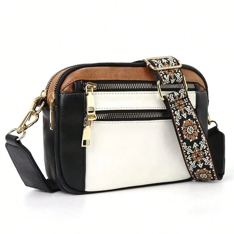 Retro fashion classic, women's multifunctional bag, zipper shoulder strap crossbody bag, small square bag, suitable for office w