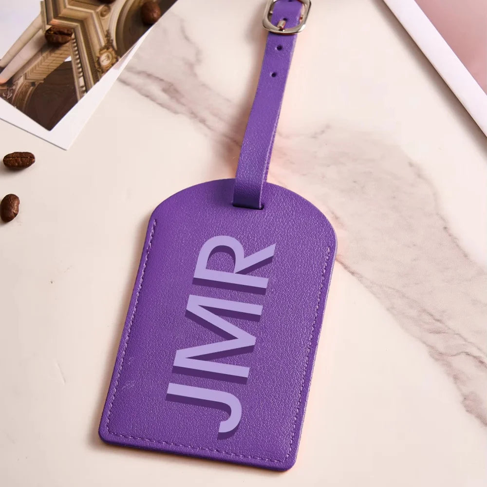 Customized Initial PU Leather Luggage Tag, Personalized UV Printed Letter Suitcase ID Label, Travel Gift for Women Men