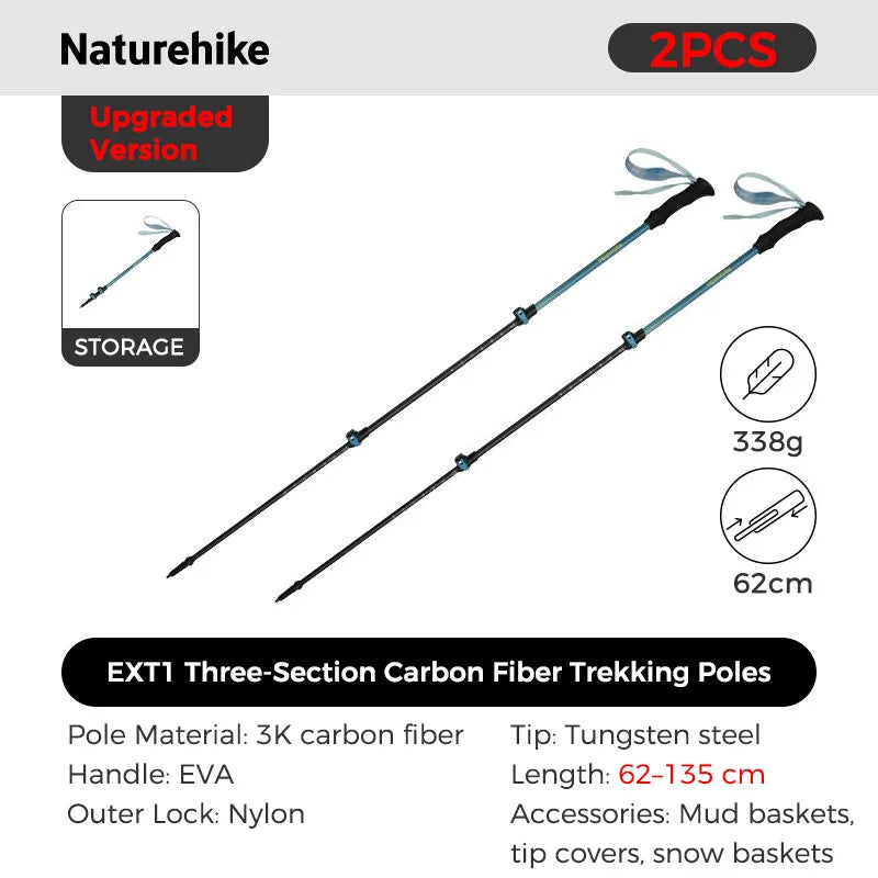 Naturehike 3-section Carbon Fiber Hiking Poles Ultralight Telescopic Trekking Poles Outdoor Hiking Camping Walking Stick