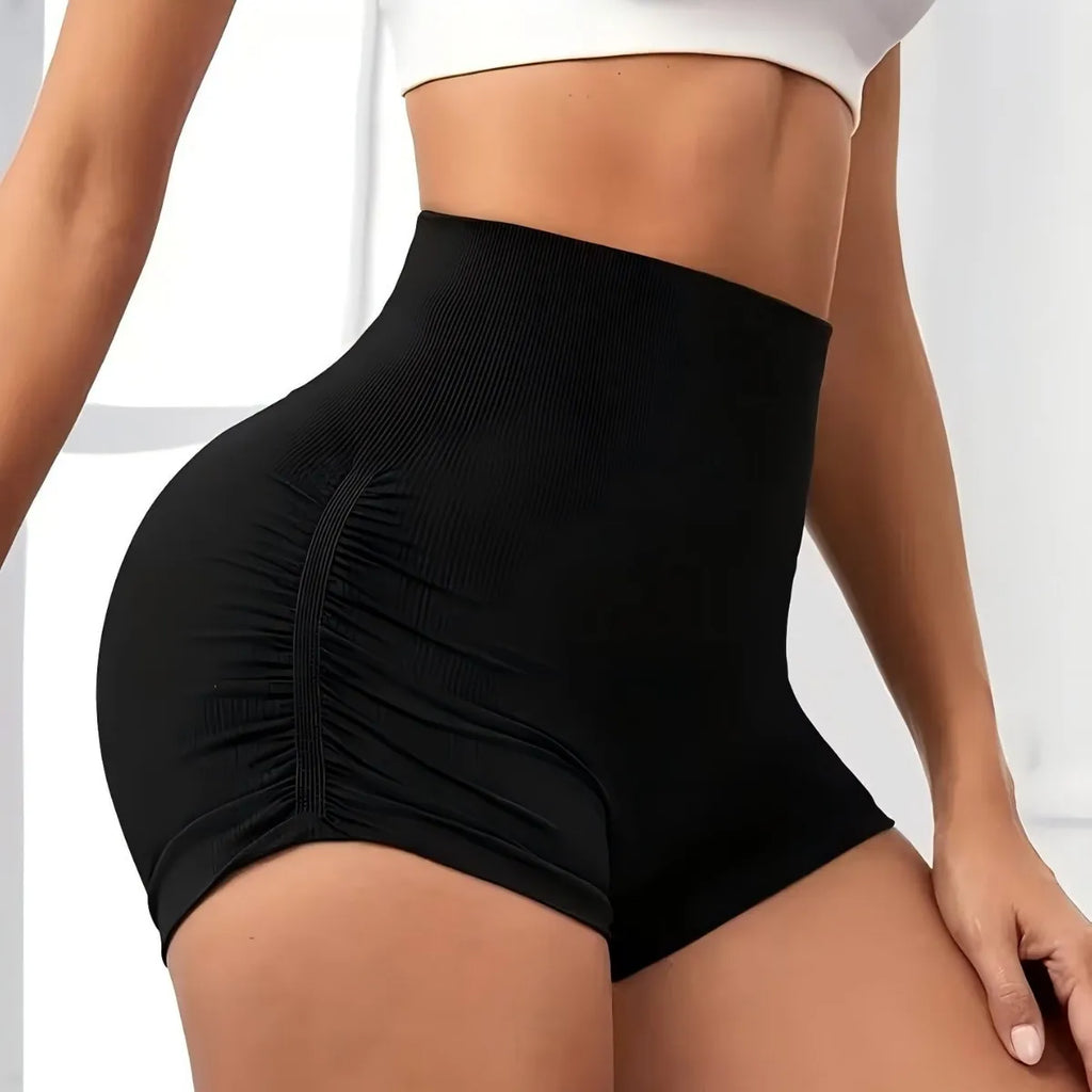 Seamless high-elastic side ruched yoga shorts - women's high-waisted tummy control, butt-lifting, and peach hip shaping