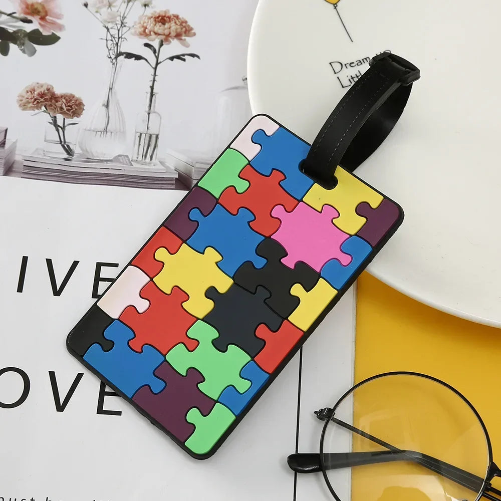 1PCS Geometric Soft Silicone Luggage Tags Suitcase ID Addres Name Holder Baggage Tag Label Travel Accessories Luggage Tags
