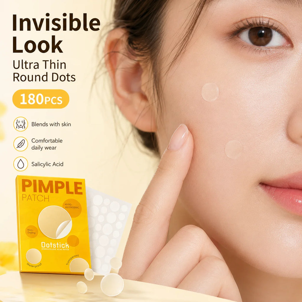 80PCS Round Acne Patches White Hydrocolloid Pimple Spot Cover Stickers Yellow Box Waterproof Face Body Skin Care