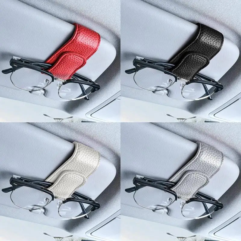 Magnetic Leather Sunglasses Clip for Car Sun Visor One Hand Operation No Damage Install Universal Vehicle Eyeglass Card Holder