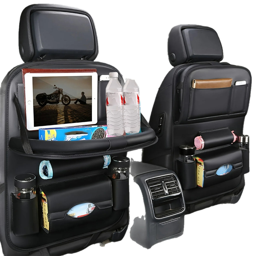 Upgrade Your Car with This Luxurious PU Leather Storage Bag and Tray - Perfect for Snacks and Toys