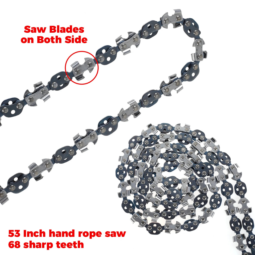 1Set 53 Inch Hand Rope Chain Saw Sharp Manual Tree Limb Chain Saw with 68 Teeth Folding Pocket Rope Chainsaw Tree Cutting Tools