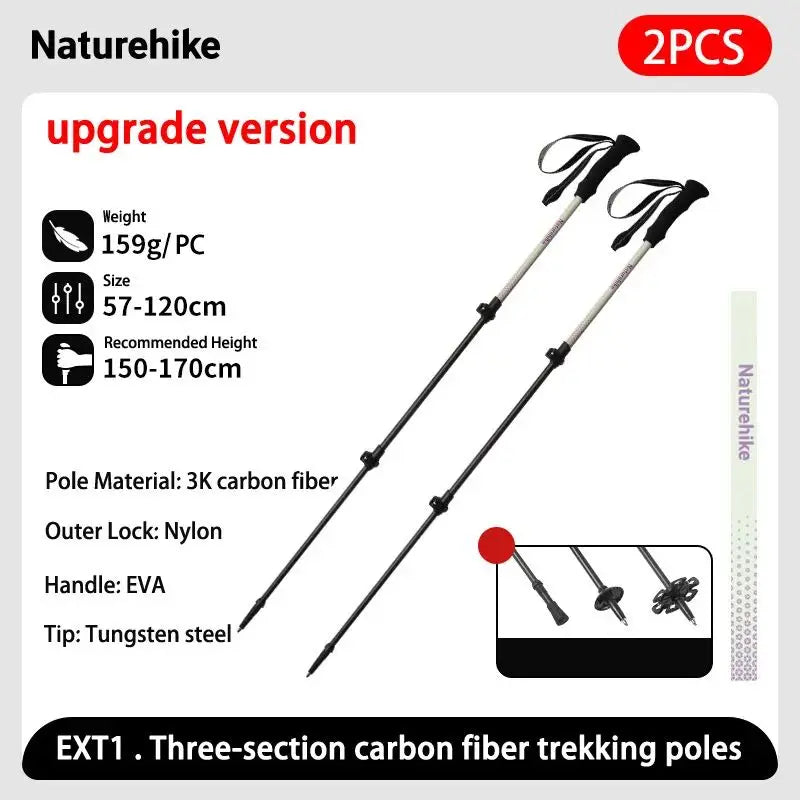 Naturehike 3-section Carbon Fiber Hiking Poles Ultralight Telescopic Trekking Poles Outdoor Hiking Camping Walking Stick