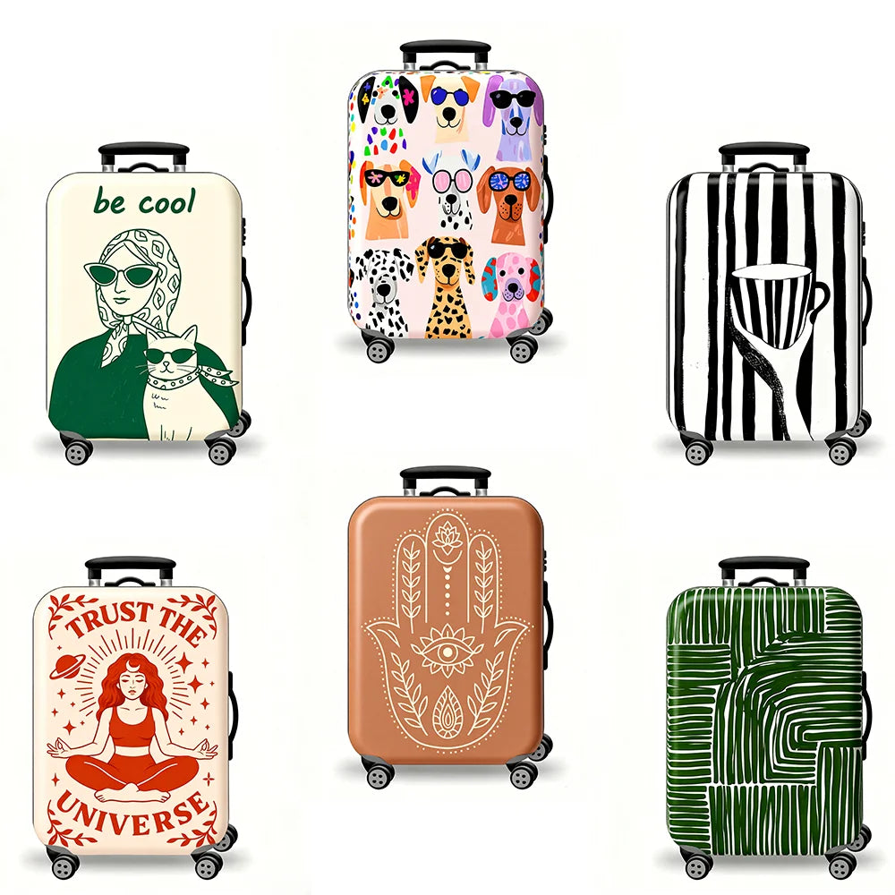Washable cartoon dog abstract line printed suitcase cover, elastic all-inclusive protective cover, standard tie rod suitcase.