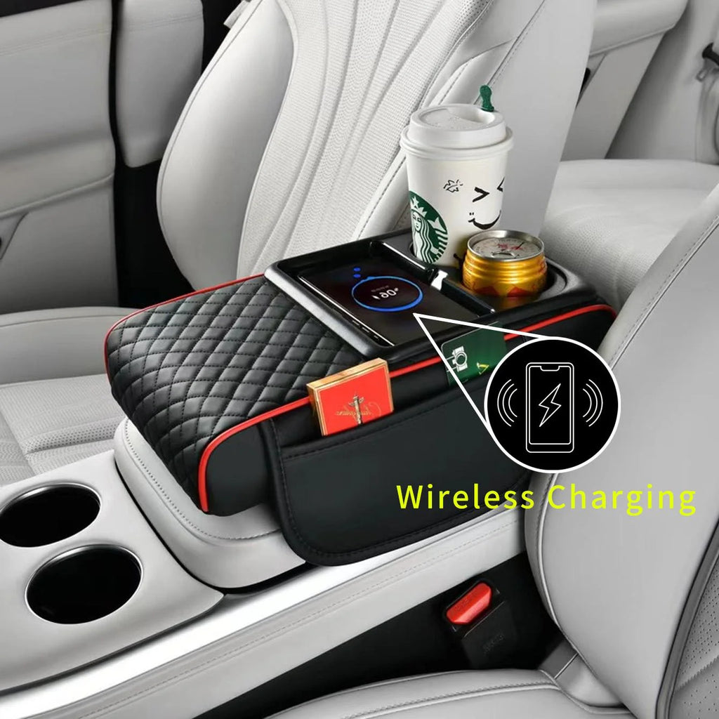 1 Car Armrest Box with Multiple Colors, Compatible with Apple and Huawei Wireless Charging, Comes with a Pack of Tissues and a Coaster