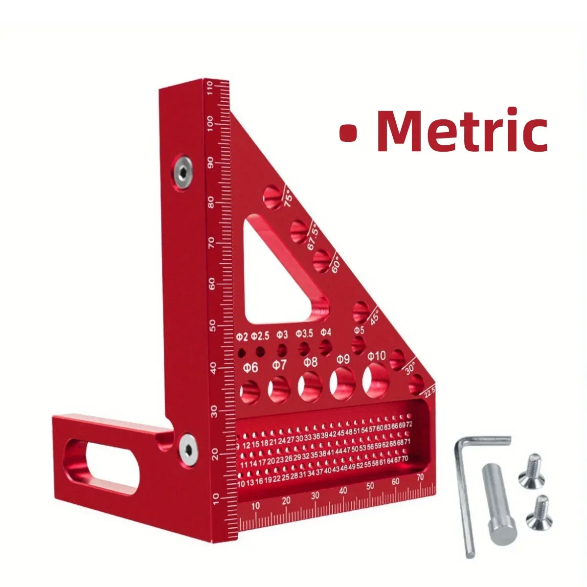 3D Multi-Angle Metric/Inch Measuring Ruler, 45/90 Degree Aluminum Alloy Square Protractor, High Precision Layout Measuring Tool