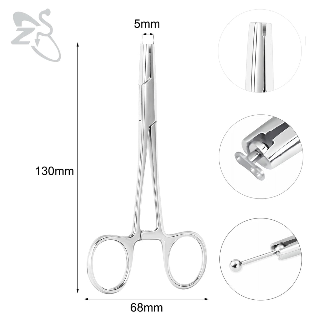 ZS 1PC Stainless Steel Piercing Clamp Slotted Locking Forcep Opening Piercing Plier Tool for Ear Lip Belly Navel Tongue Piercing