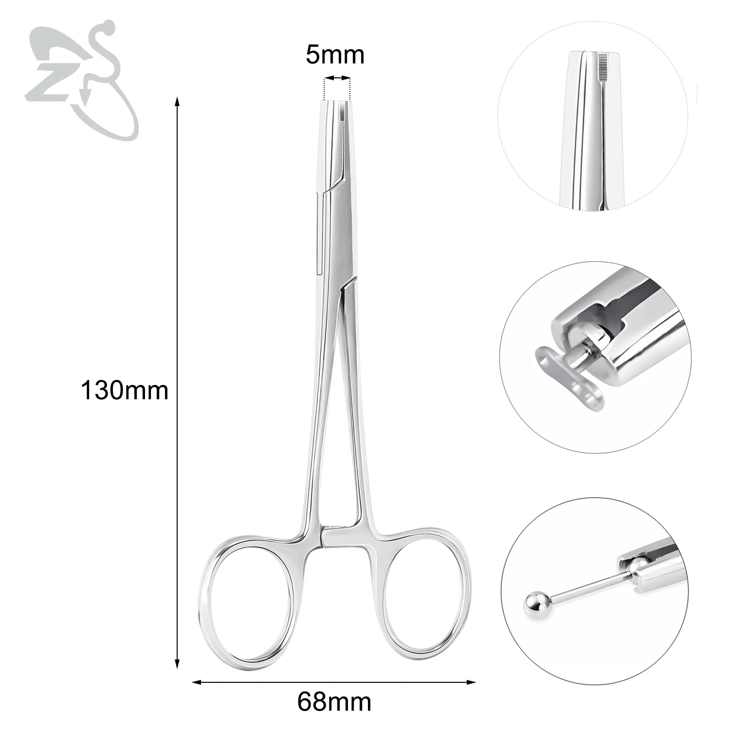 ZS 1PC Stainless Steel Piercing Clamp Slotted Locking Forcep Opening Piercing Plier Tool for Ear Lip Belly Navel Tongue Piercing